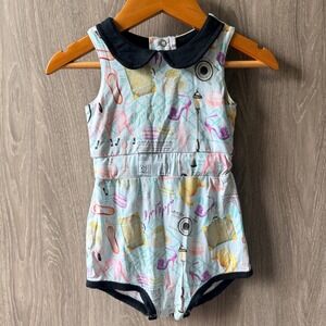 Birdie Bean Romper Girl 12-18 Months Blue Paris Poodle Bamboo French Chic Bubble